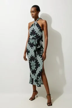 Karen Millen Geo Printed Morocain Woven Maxi Dress black Outlet