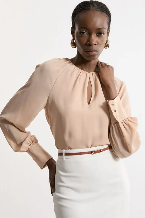 Karen Millen Georgette Balloon Sleeve Woven Blouse blush Discount
