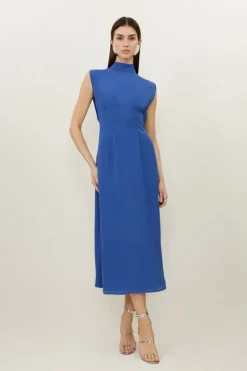 Karen Millen Georgette Belted Pin Tuck Midi Dress cobalt Online