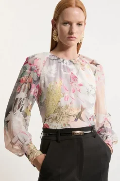 Karen Millen Georgette Balloon Sleeve Woven Blouse floral Online