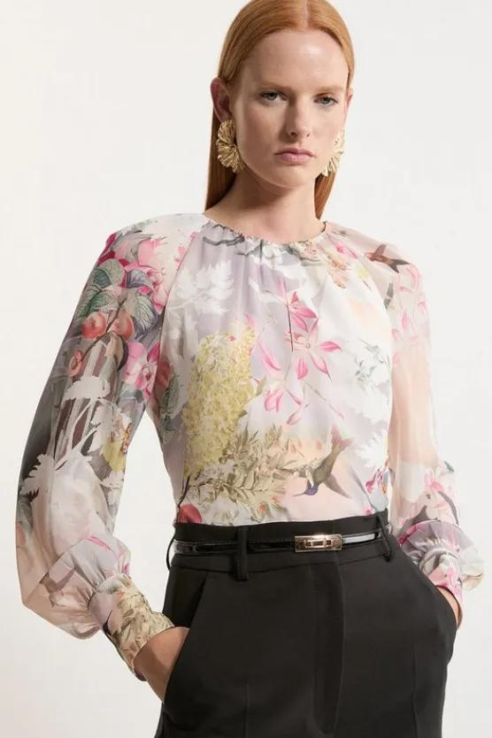 Karen Millen Georgette Balloon Sleeve Woven Blouse floral Online