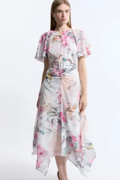 Karen Millen Georgette Belted Woven Midi Dress floral Sale