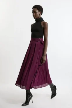 Karen Millen Georgette Pleated Woven Midi Skirt purple Fashion