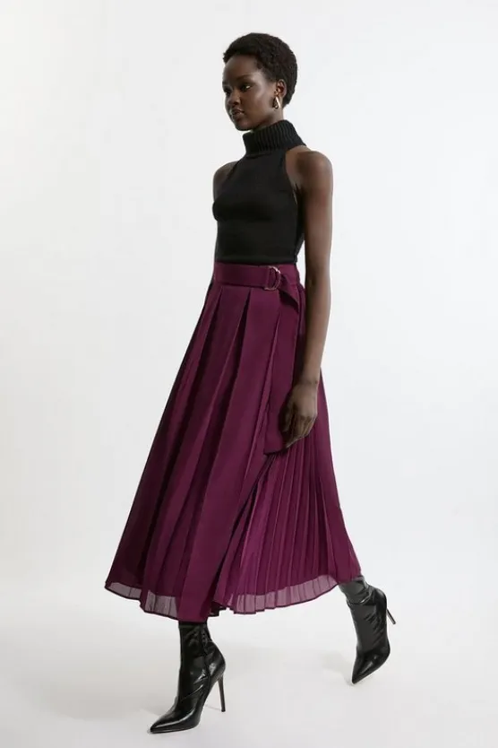 Karen Millen Georgette Pleated Woven Midi Skirt purple Fashion