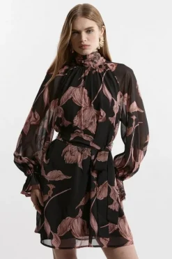 Karen Millen Georgette Tie Neck Woven Mini Dress floral Best