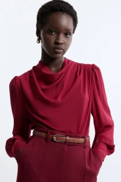 Karen Millen Georgette Woven Long Sleeved Blouse wine Best