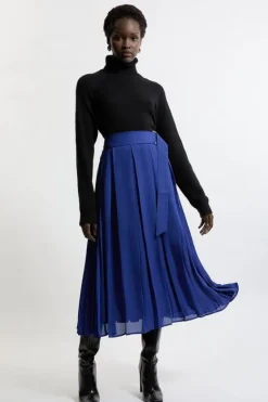 Karen Millen Georgette Woven Pleated Maxi Skirt blue Clearance