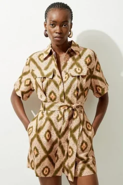 Karen Millen Viscose Linen Belted Woven Romper geo Best