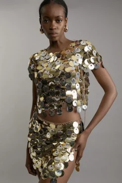 Karen Millen And Silver Disc Sequin Mini Skirt gold Best
