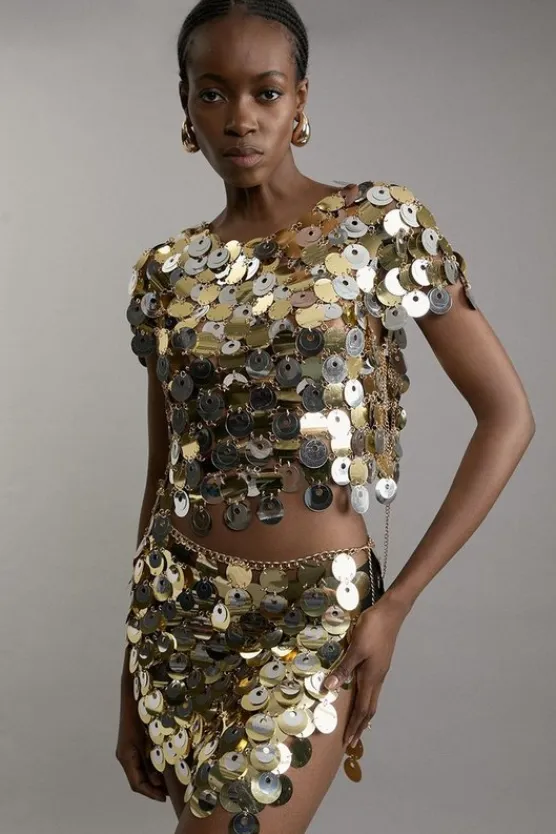 Karen Millen And Silver Disc Sequin Mini Skirt gold Best