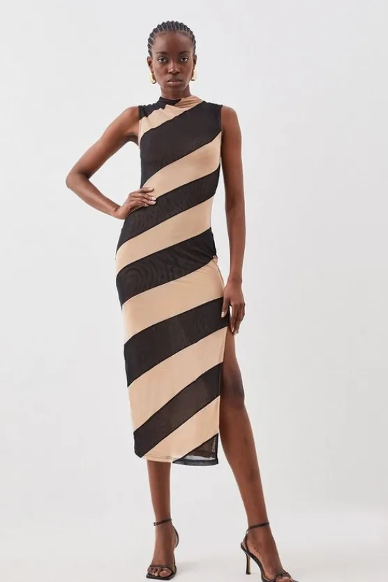 Karen Millen Graphic Mesh High Neck Midi Dress mono Best