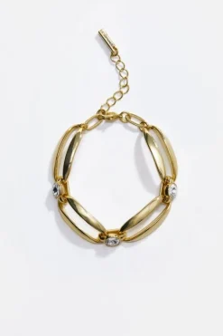 Karen Millen Hand Set European Crystal Ellipse Chain Bracelet gold Discount