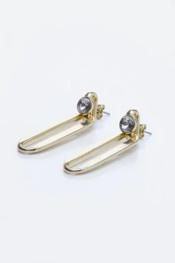Karen Millen Hand Set European Crystal Ellipse Drop Earrings gold Hot