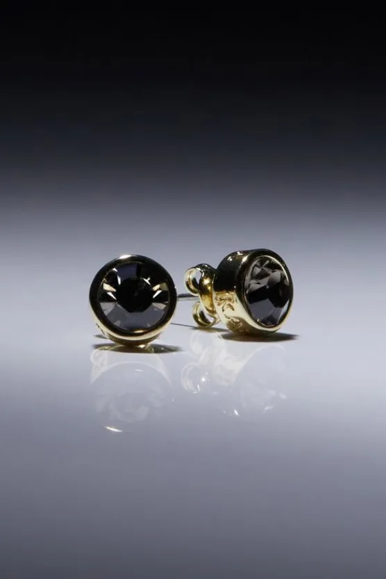 Karen Millen Hand Set European Crystal Solitaire Stud Earrings black Best
