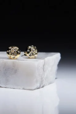 Karen Millen Hand Set European Crystal Sprinkle Stud Earrings gold Hot