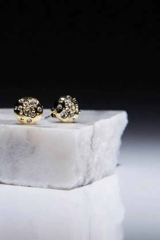 Karen Millen Hand Set European Crystal Sprinkle Stud Earrings gold Hot