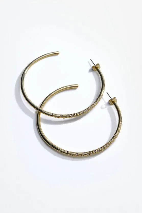 Karen Millen Hand Set European Crystal Sprinkle Large Hoop Earrings gold Online