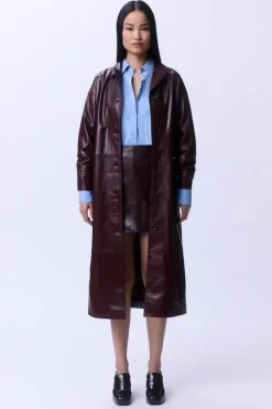 Karen Millen High Shine Leather Clean Trench Coat red Hot