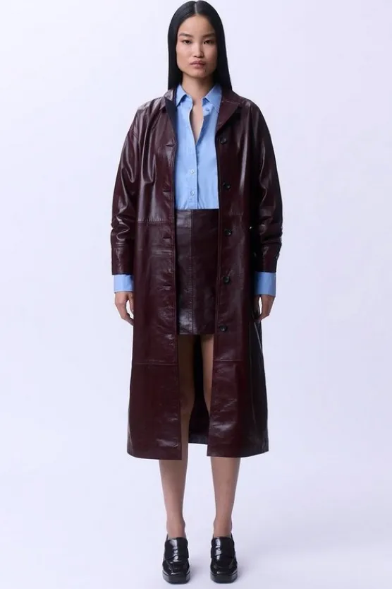 Karen Millen High Shine Leather Clean Trench Coat red Hot