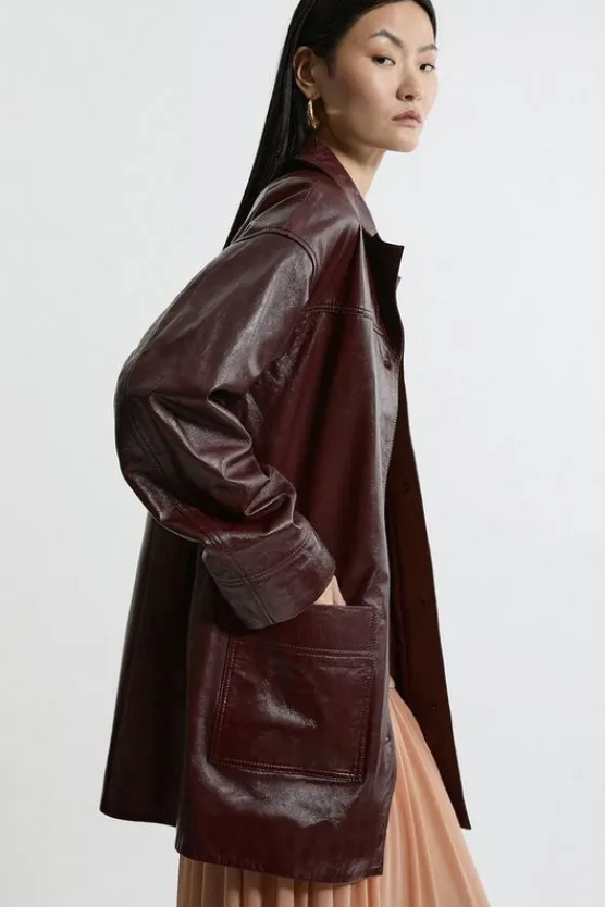 Karen Millen High Shine Leather Skirt Co-ord red Discount
