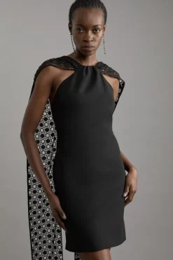 Karen Millen Italian Satin Lace Mini Dress black Outlet
