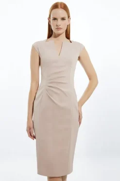 Karen Millen Italian Structured Rib Tailored Envelope Neck Pencil Midi Dress rose Sale