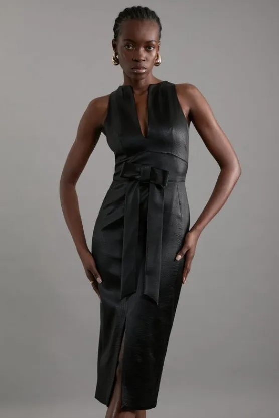 Karen Millen Italian Structured Satin Bow Detail Tailored Maxi Dress black Best