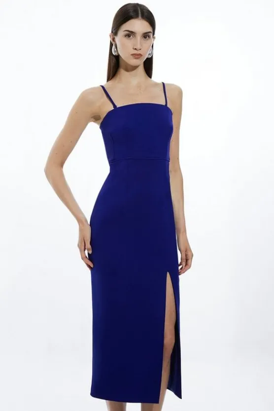 Karen Millen Italian Structured Stretch Corset Seamed Bandeau Midi Tailored Dress purple Clearance