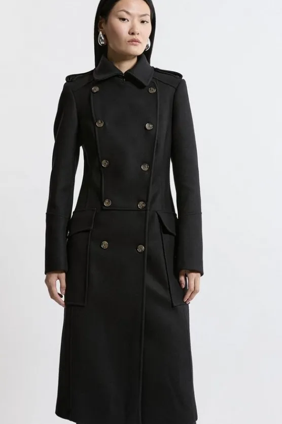 Karen Millen Italian Wool Blend Military Midi Coat black Sale
