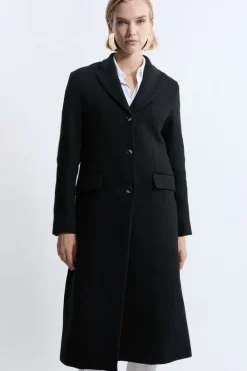 Karen Millen Italian Wool Blend Single Breasted Tailored Midi Coat black Outlet