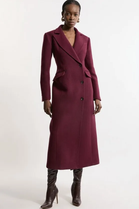 Karen Millen Italian Wool Blend Tailored Fitted Maxi Coat Clearance