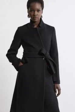 Karen Millen Italian Wool Intank Topment Notch Neck Coat black Hot