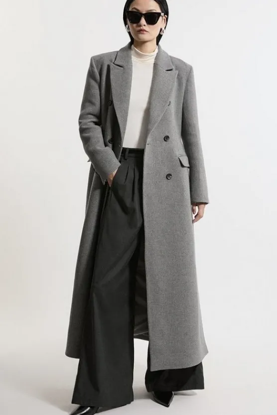 Karen Millen Italian Wool Mix Maxi Double Breasted Tailored Coat grey Best
