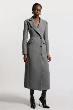 Karen Millen Italian Wool Mix Tailored Fitted Maxi Coat grey Discount
