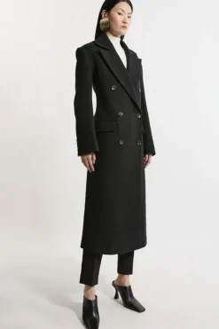 Karen Millen Italian Wool Strong Shoulder Anti Fit Maxi Coat black Fashion
