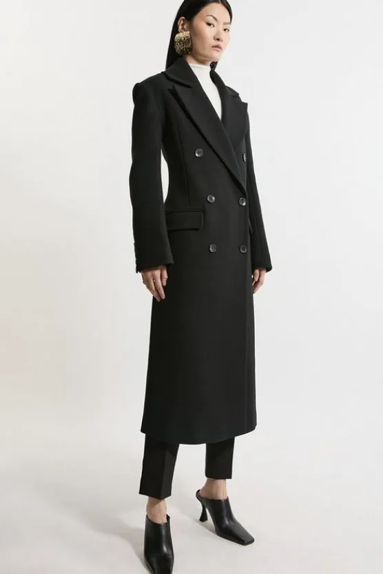 Karen Millen Italian Wool Strong Shoulder Anti Fit Maxi Coat black Fashion