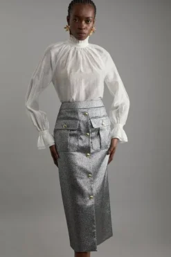 Karen Millen Jacquard Tailored Maxi Skirt silver Online