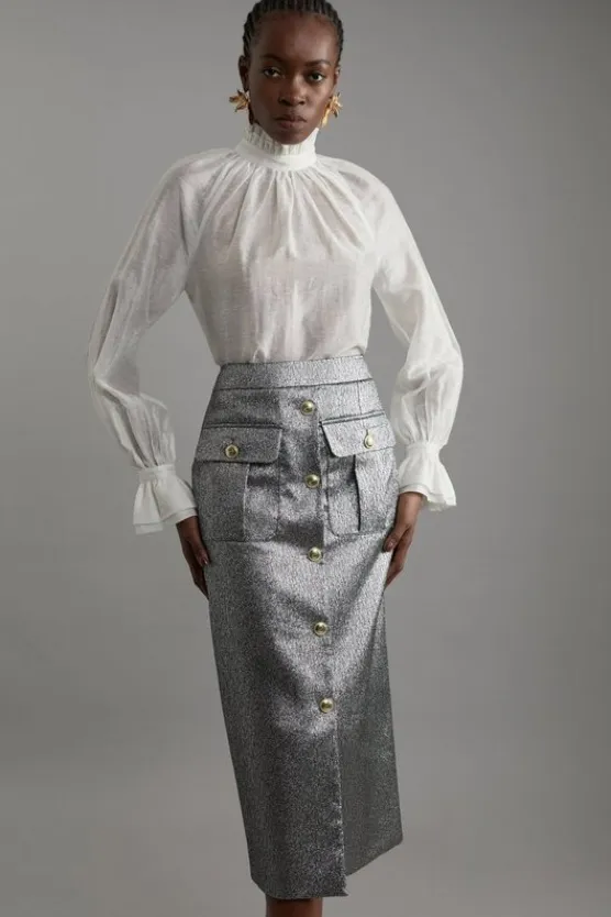 Karen Millen Jacquard Tailored Maxi Skirt silver Online