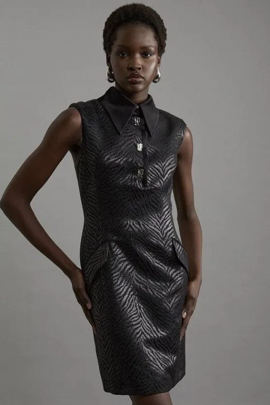 Karen Millen Jacquard Tailored Mini Shirt Dress multi Sale