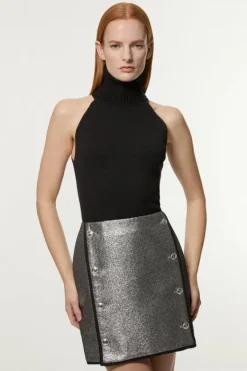 Karen Millen Jacquard Tailored Mini Skirt silver New