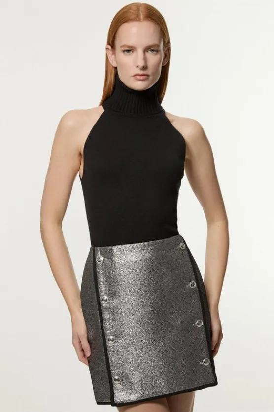 Karen Millen Jacquard Tailored Mini Skirt silver New
