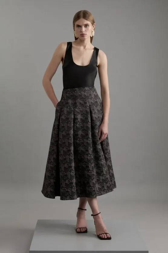 Karen Millen Jacquard Tailored Prom Midi Skirt black Best