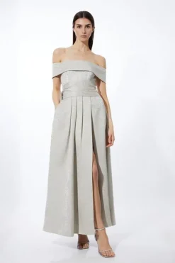 Karen Millen Jacquard Woven Bardot Maxi Dress ivory Discount