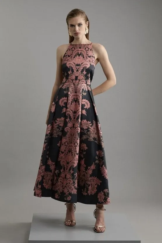 Karen Millen Jacquard Woven Floral Maxi Dress black Best