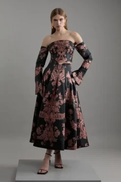 Karen Millen Jacquard Woven Floral Maxi Skirt black Best