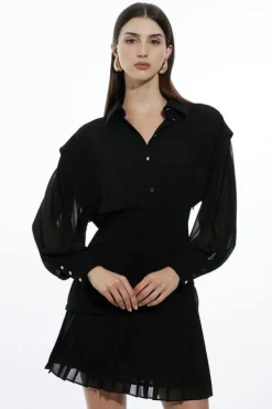 Karen Millen Jersey And Georgette Mix Pleated Mini Shirt Dress black Hot