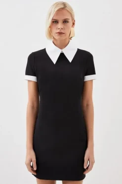 Karen Millen Jersey Cotton Poplin Collar Mini Dress mono Sale