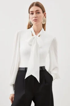 Karen Millen Jersey Ponte Georgette Mix Bodysuit ivory Best