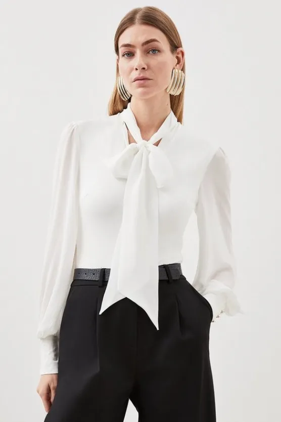 Karen Millen Jersey Ponte Georgette Mix Bodysuit ivory Best