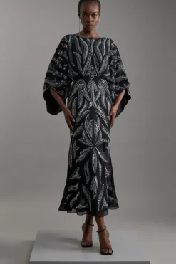 Karen Millen Kimono Sleeve Embellished Midaxi Dress gunmetal Online